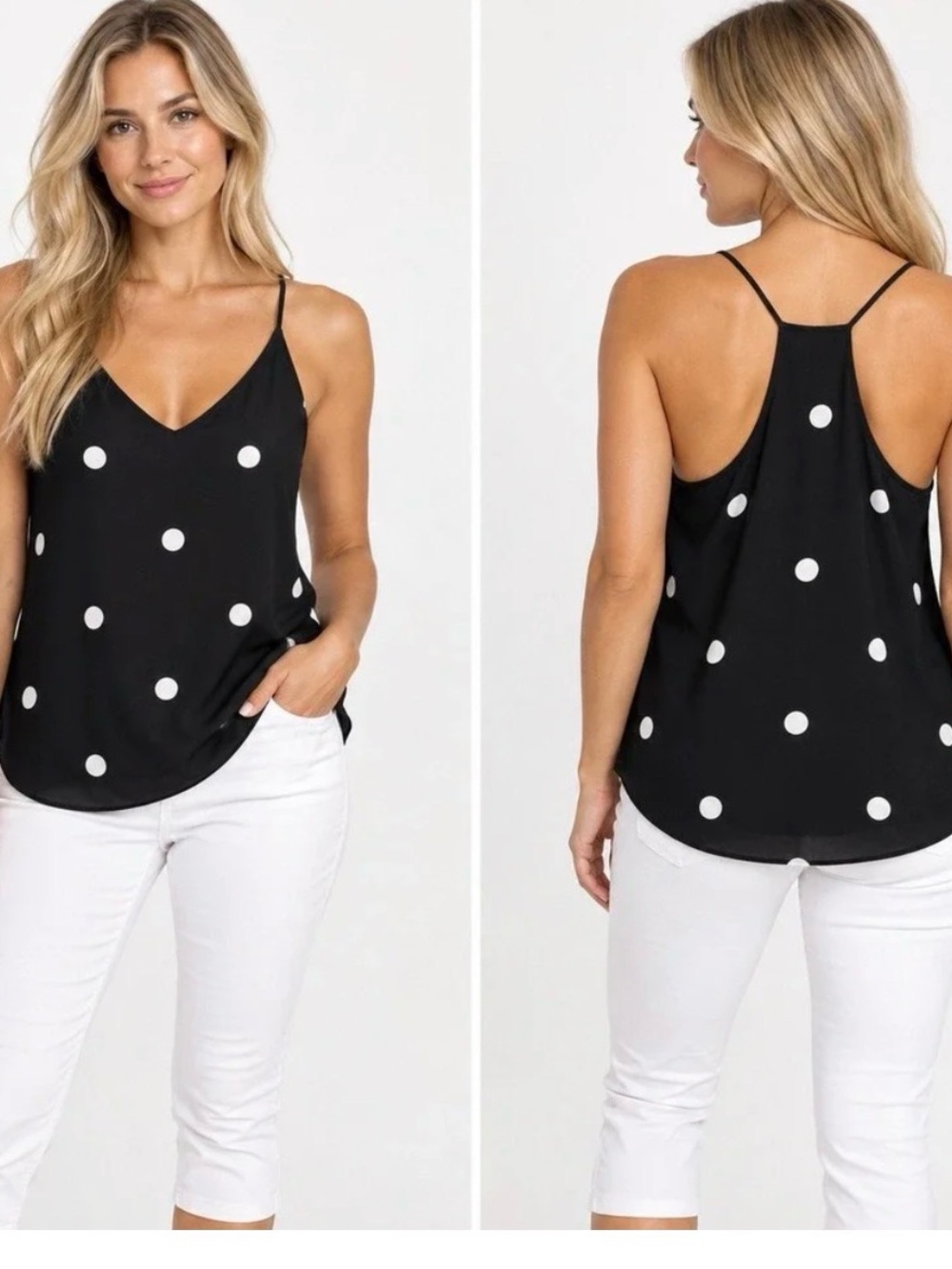 LOFT Black Polka Dot V-Neck Spaghetti Strap Camisole